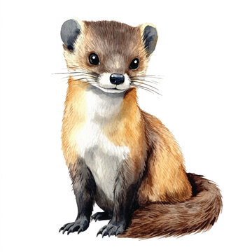 Stone Marten watercolor clipart illustration isolated