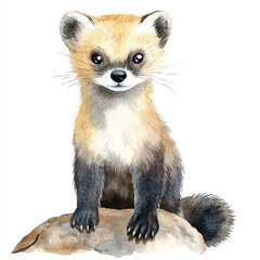 Stone Marten watercolor clipart illustration isolated