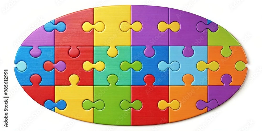 Poster colorful ellipse puzzle with 13 pieces for a fun and challenging game