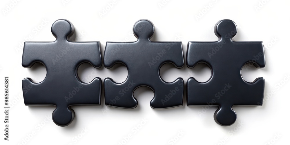 Poster three black puzzle pieces fitting together in a seamless pattern