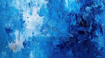 Abstract blue and white painting with brush strokes, textured background.
