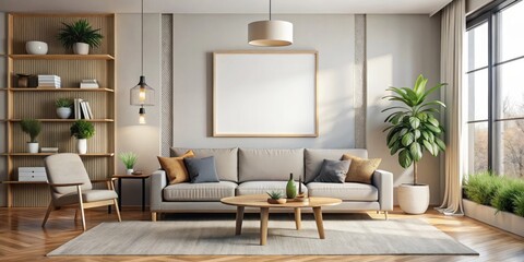 Fototapeta premium mockup poster in a modern living room interior