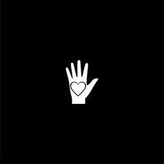 Heart on hand icon isolated on dark background