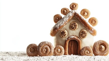 Gingerbread House with Powdered Sugar.