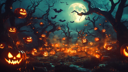 Moonlit Halloween Pumpkin Patch