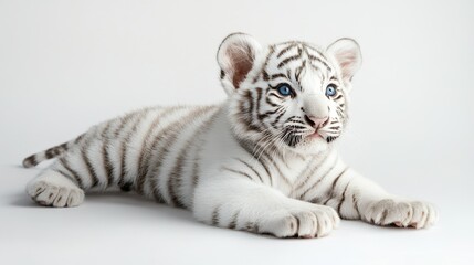 Fototapeta premium A baby tiger laying on its back with its paws on its stomach