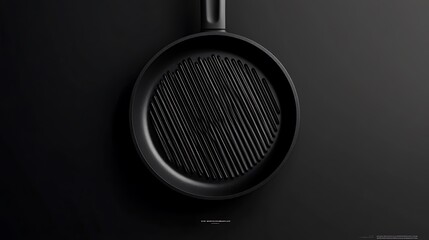 Black Griddle Pan with Raised Lines on a Black Background