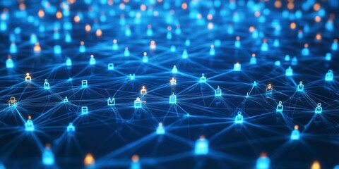 Obraz premium Abstract blue digital network share connections cyber social network system of background illustration 3d rendering. 