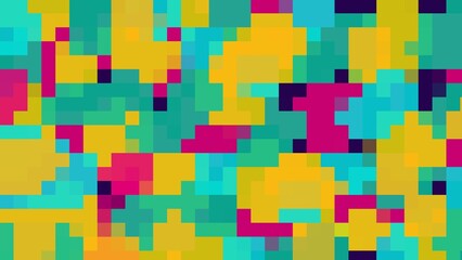 Vibrant Abstract Mosaic with Yellow, Teal, Magenta, and Black Squares
