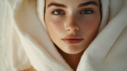 Close-up Portrait of a Woman in a Towel