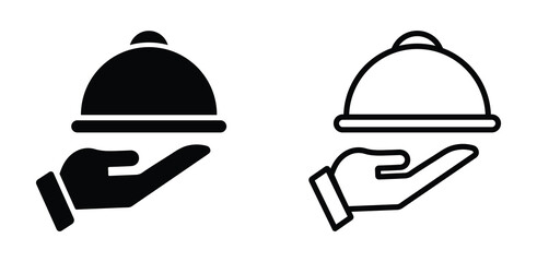 Dinner server vector icons. Food serving vector sign. Tray of food lined and filled icons