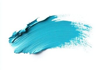 A vibrant turquoise paint stroke on a white background, showcasing texture and color.