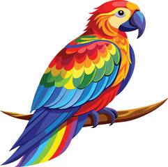 Fototapeta premium blue and yellow macaw ara vibrant parrot with a rainbow of feathers, sitting calmly on a branch. Its feathers should be detailed full body white background vector illustration