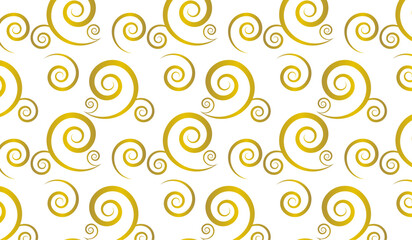 Golden geometric spiral pattern on white background. Seamless pattern for background, fabric, wallpaper. Vector illustration.