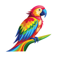 blue and yellow macaw ara  vibrant parrot with a rainbow of feathers, sitting calmly on a branch. Its feathers should be detailed full body white background vector illustration