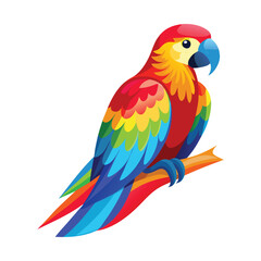 Fototapeta premium blue and yellow macaw ara vibrant parrot with a rainbow of feathers, sitting calmly on a branch. Its feathers should be detailed full body white background vector illustration