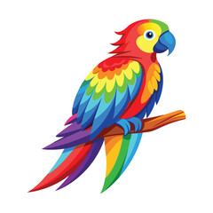 Fototapeta premium blue and yellow macaw ara vibrant parrot with a rainbow of feathers, sitting calmly on a branch. Its feathers should be detailed full body white background vector illustration