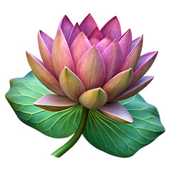 lotus flower, 3D render style, isolated on transparent white background, clipping path 