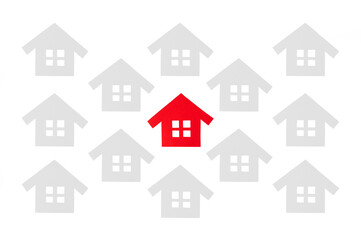 復数の家と孤立する赤い家