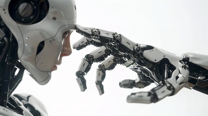 Fototapeta premium Robot and Human Hand Touching Their Index Finger Gesture
