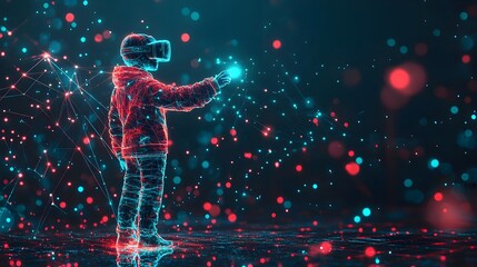 Fototapeta premium Boy with virtual reality headset, immersive experience