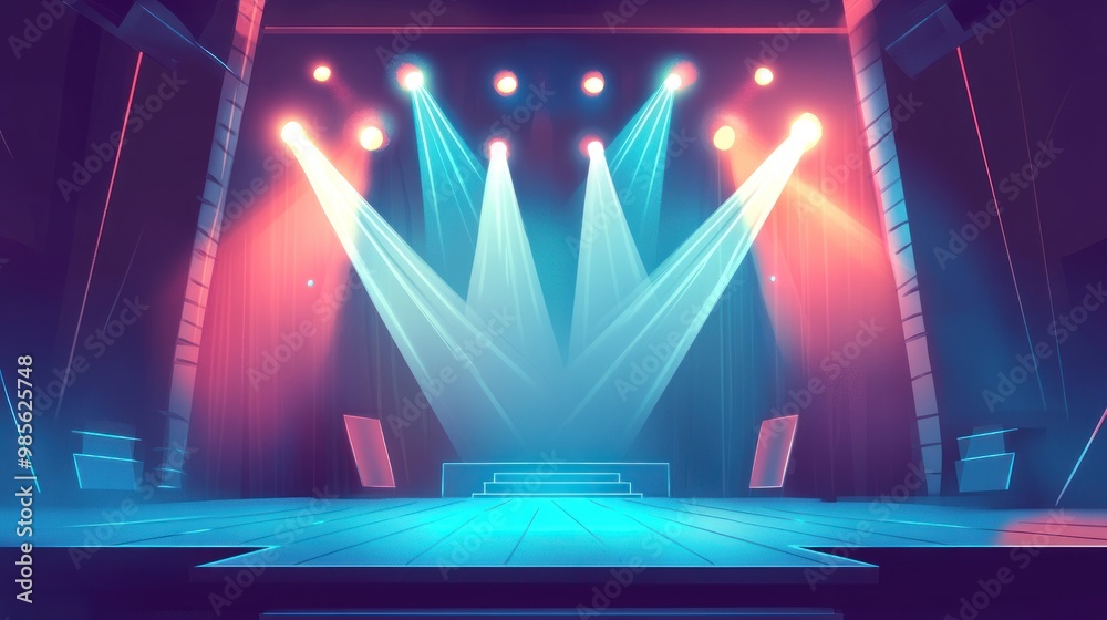 Canvas Prints empty stage with blue and red lights.