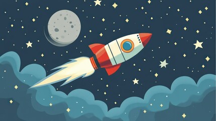 Red and white rocket in the starry night.