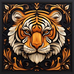Fototapeta premium Tiger in Art Nouveau style, flowing lines, ornate details.