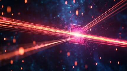 Abstract Digital Cube with Glowing Lines.