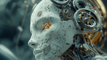 Fototapeta premium Artificial Intelligence Robot Head with Glowing Eye.