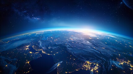 Obraz premium Satellite View of Earth Globe from Space City Lights by Night