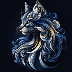 Fototapeta premium Maine Coon cat designed in Morphism style, with abstract curves and smooth, flowing shapes emphasizing its majestic form.