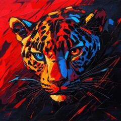 Fototapeta premium Leopard portrayed in Abstract Expressionism style, with bold strokes and energetic colors emphasizing its wild nature and raw power.