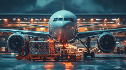 Air freight solutions showcasing efficient loading of cargo into an aircraft, with a focus on precision, speed, and global connectivity