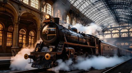 Classic steam locomotive in motion