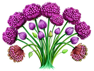Fototapeta premium Illustration of Allium Flower, Stunning Allium Flower Vector Illustration - Exquisite Purple Globe with Radiating Petals, Perfect for Landscaping and Decorative Themes