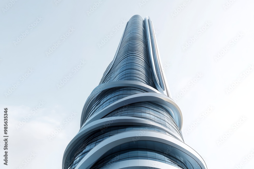 Poster Detailed 3D rendering of a futuristic skyscraper, showcasing sleek design elements, isolated on white background
