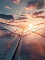 Stunning sunset highlighting solar panels, embodying the essence of renewable energy and a sustainable future.