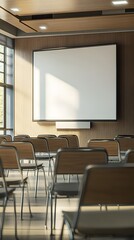 Empty Conference Room with Projector Screen