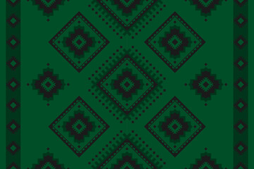 Geometric ethnic seamless pattern traditional. Green carpet Mexican style. Design for background, wallpaper, illustration, fabric, clothing, rug, textile, batik, embroidery.