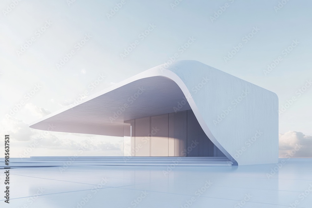 Fototapete minimalist architectural structure with clean lines and smooth surfaces, isolated on a white backgro