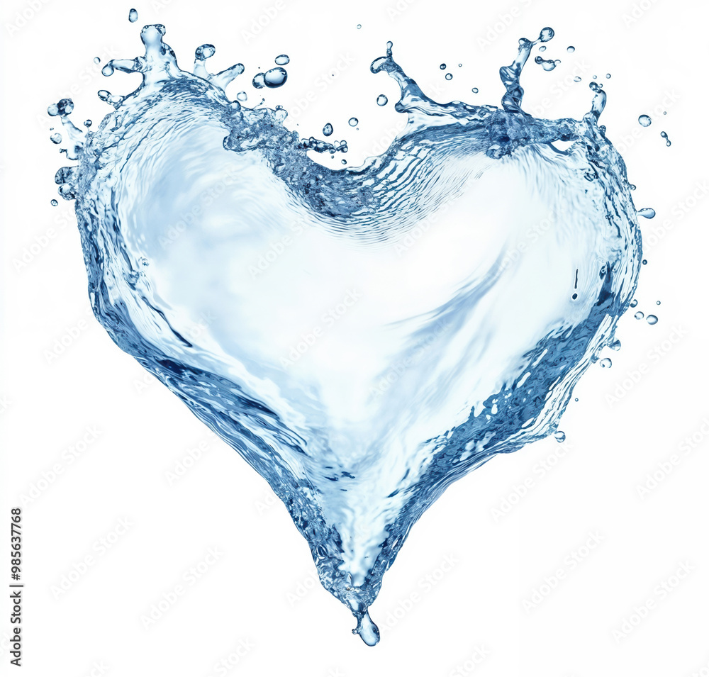 Poster water splashing in the shape of a heart on white background