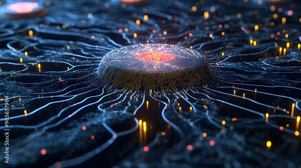 Poster abstract network with glowing lines and nodes