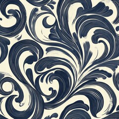 Fototapeta premium A beautifully crafted fabric features a navy and cream floral pattern with ornate swirls, adding elegance to home decor projects