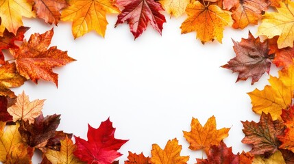 Obraz premium frame of colorful autumn leaves isolated on white background transparent background