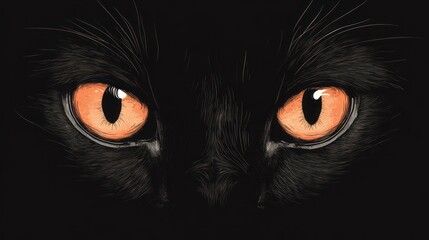 Close-up of a black cat's eyes with orange pupils.