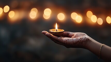 Worship Ritual with Diya for Goddess Lakshmi.