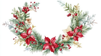 Retro christmas wreath watercolor, great design for any purposes. Watercolor illustration. Invitation card design. Invitation banner design. Vector. frame. transparent background