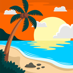 Summer beach scene vector background