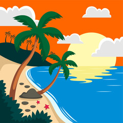 Summer beach scene vector background